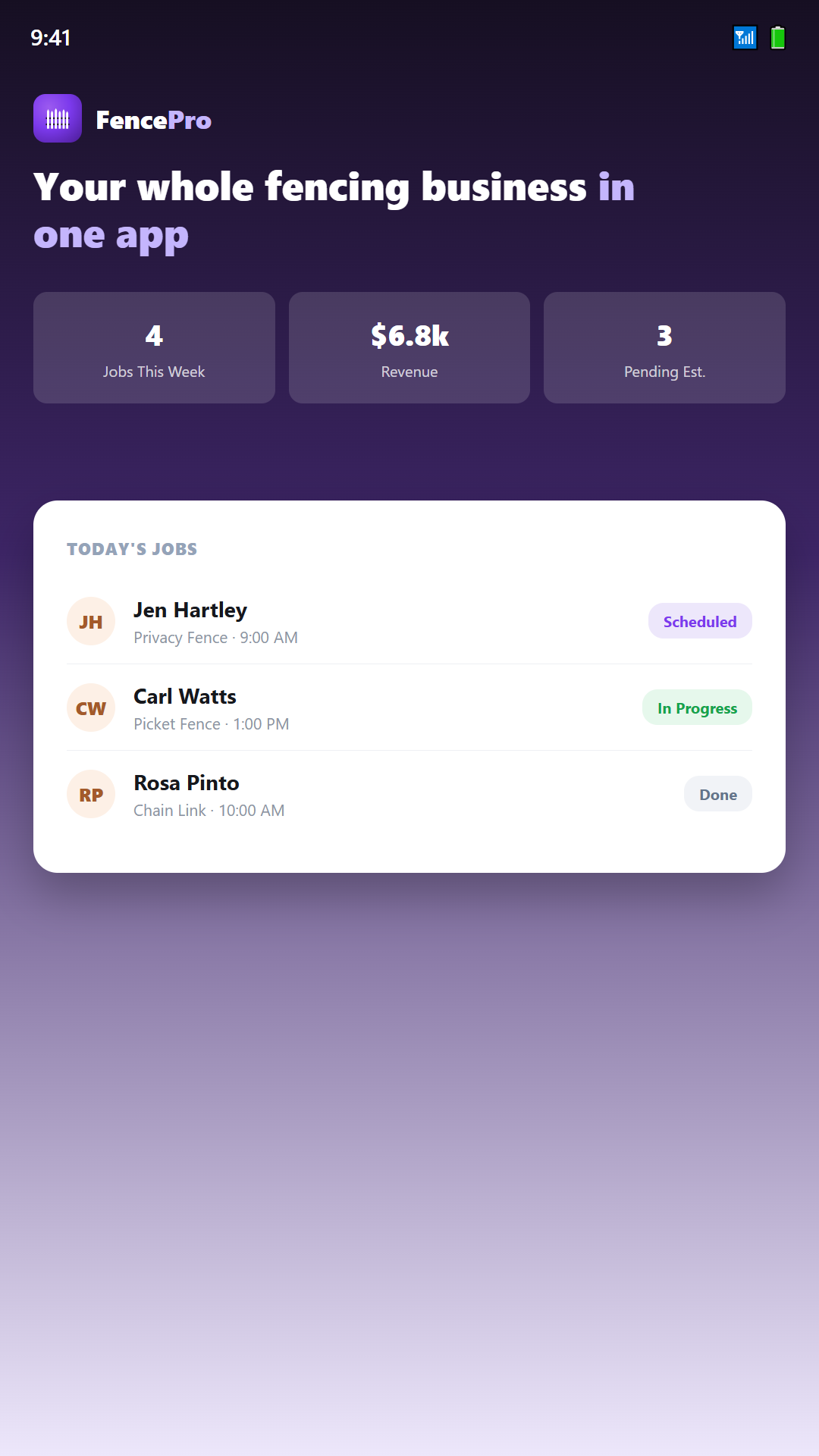 FencePro dashboard screenshot