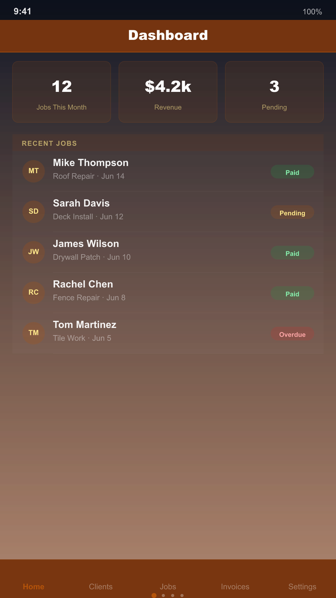 Handyman Pro dashboard screenshot