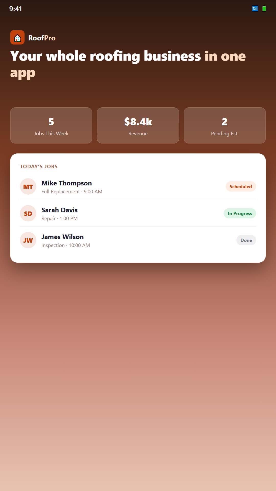 RoofPro dashboard screenshot